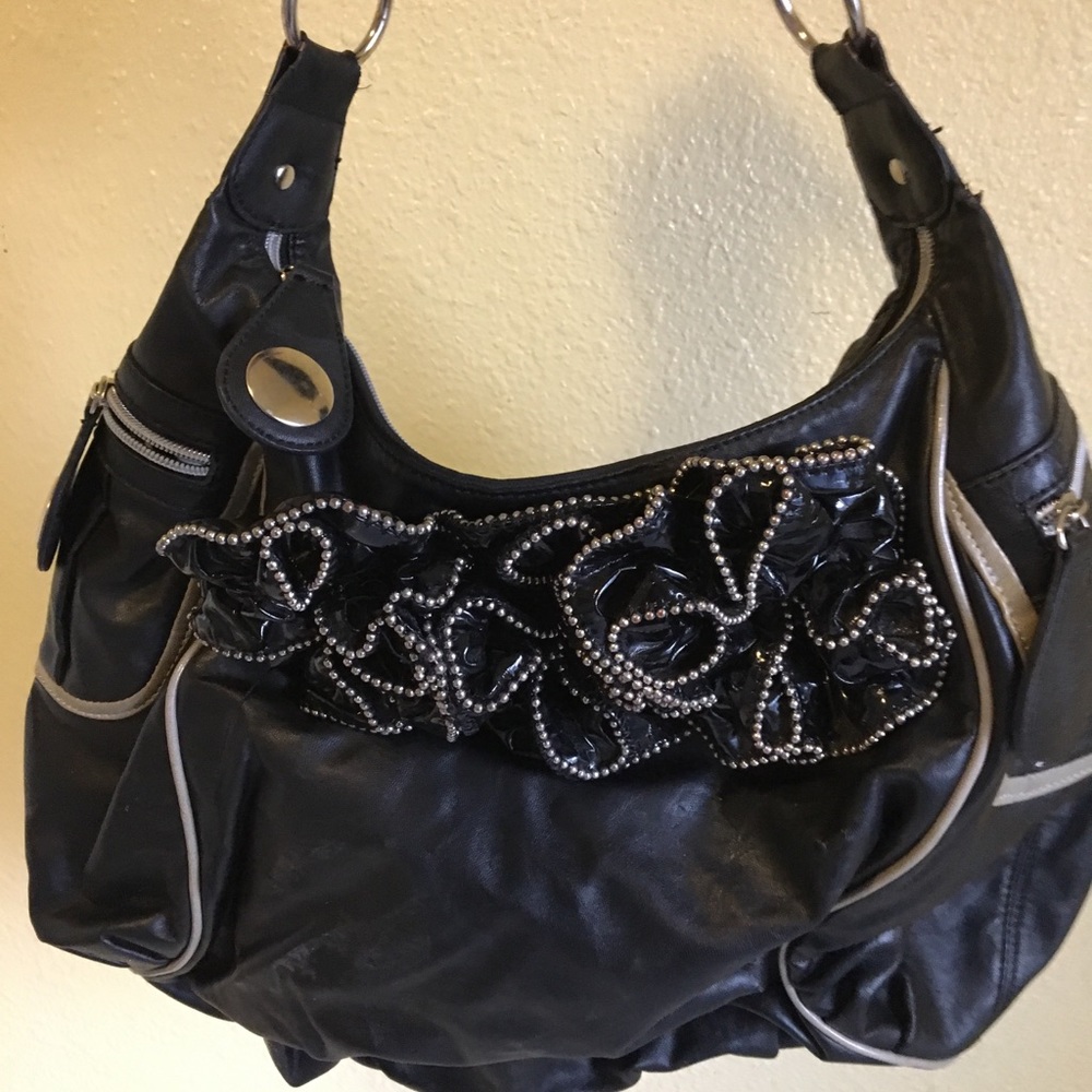 Nicole Lee Black flower hobo